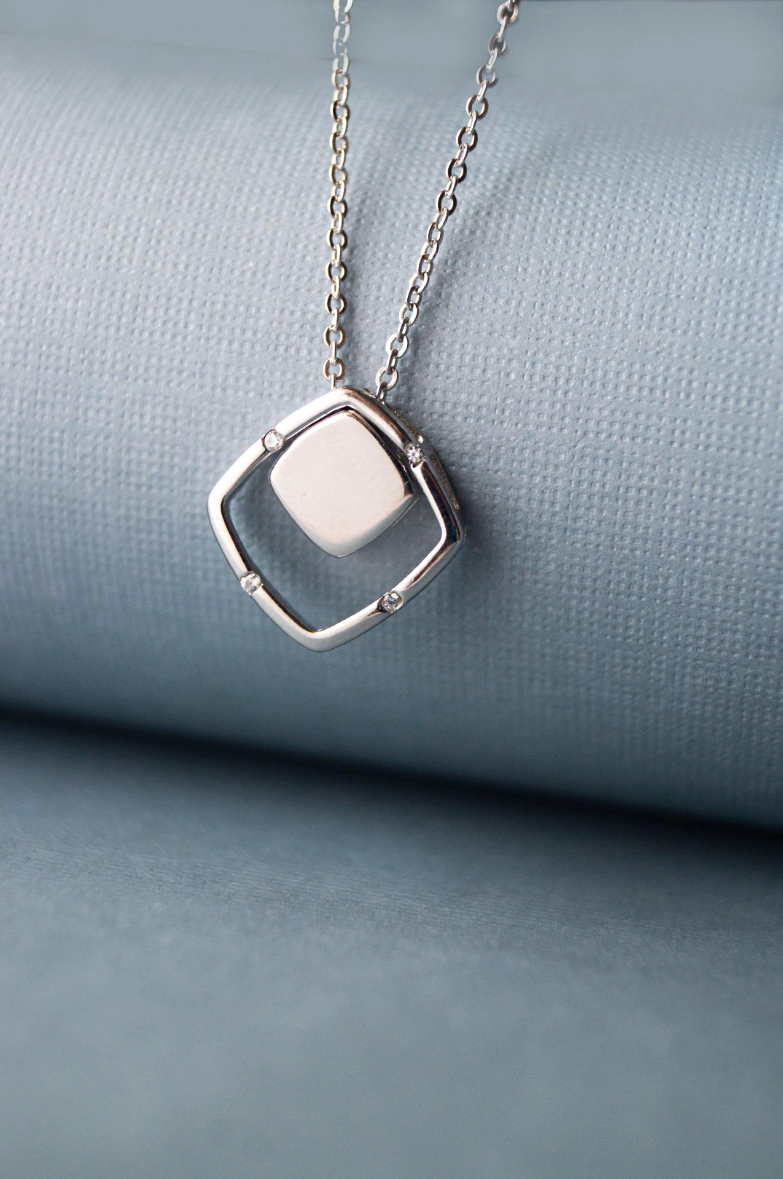 In-n-Out Solid Square Sterling Silver Pendant Chain Necklace