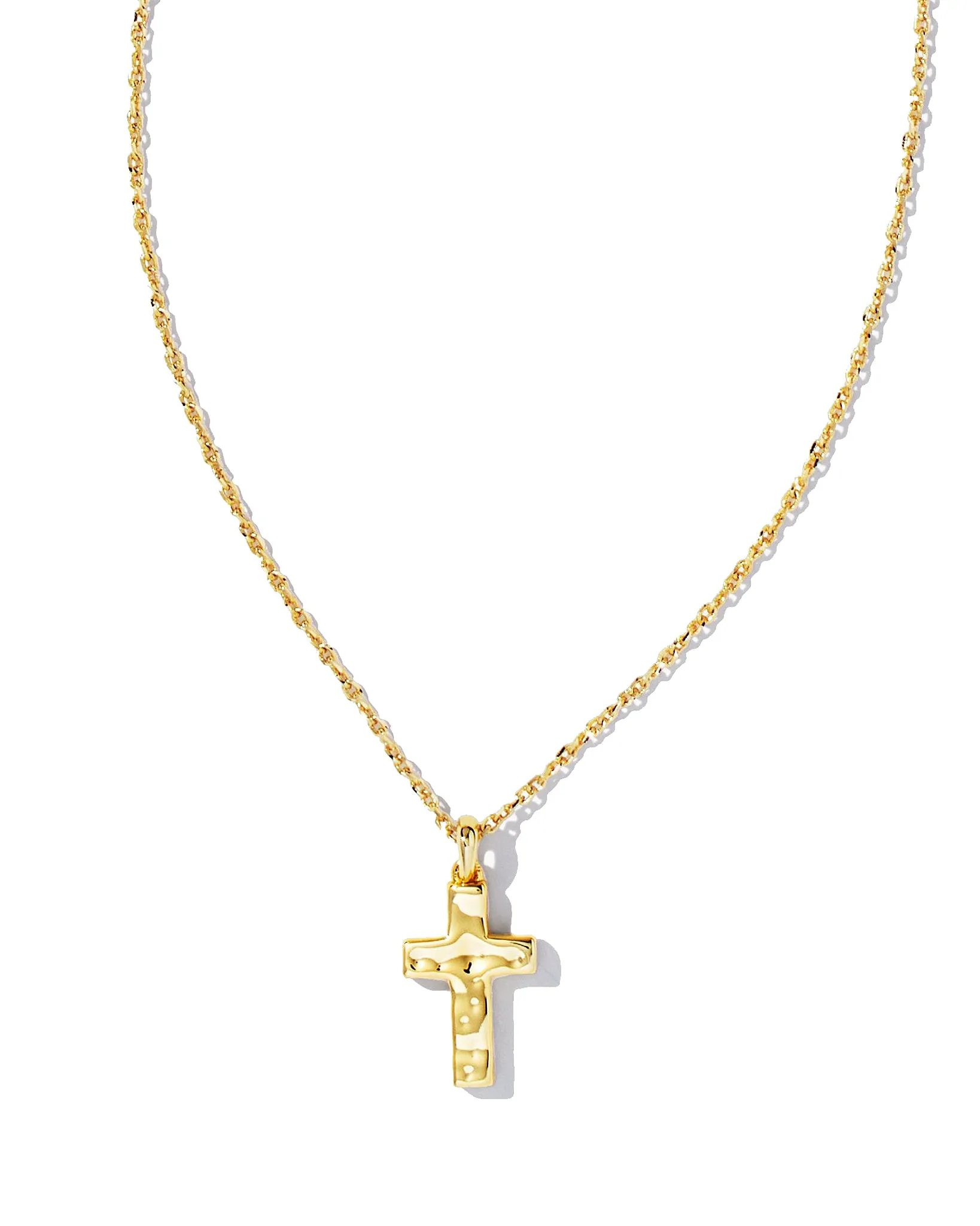 Kendra Scott Cross Pendant Necklace in Hammered Gold Plated