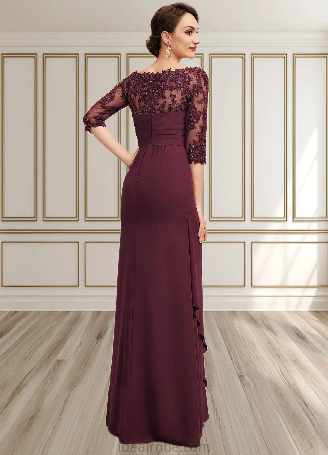 Laura A-Line Off-the-Shoulder Floor-Length Chiffon Lace Mother of the Bride Dress With Beading Sequins Cascading Ruffles STK126P0014700