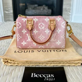 LOUIS VUITTON Pink Denim Monogram Nano Speedy Bag