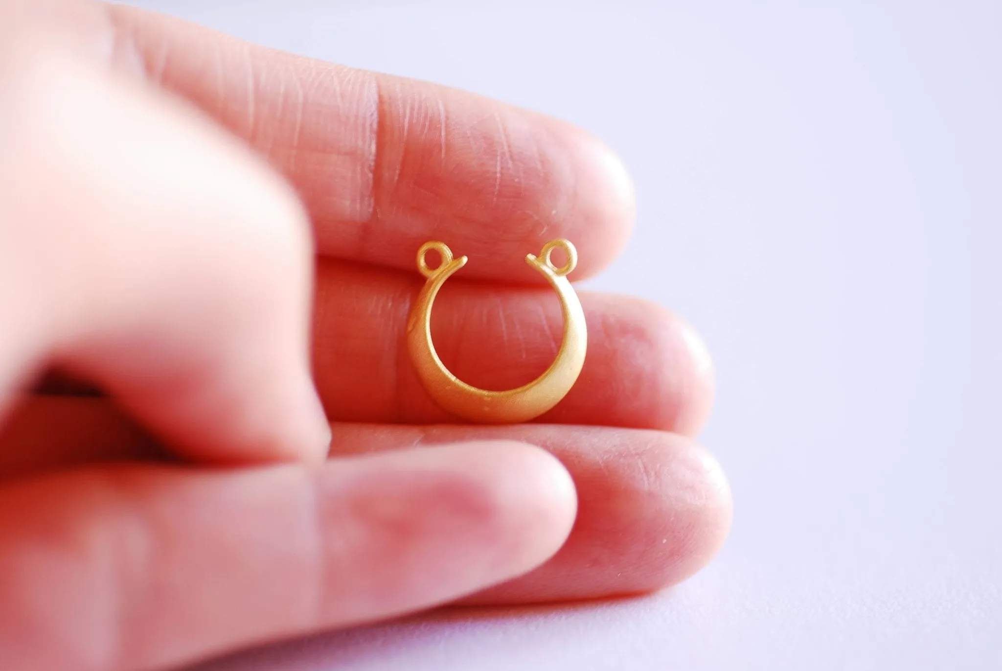 Matte Gold Wholesale Crescent Moon Connector- 22k Gold plated Sterling Silver, Moon Charm, Half Moon, Link Spacer, horizontal 2 holes, U Shaped, 357