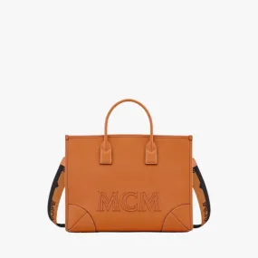 MCM Munchen Large Tote In Spanish Calf Leather (Cognac)