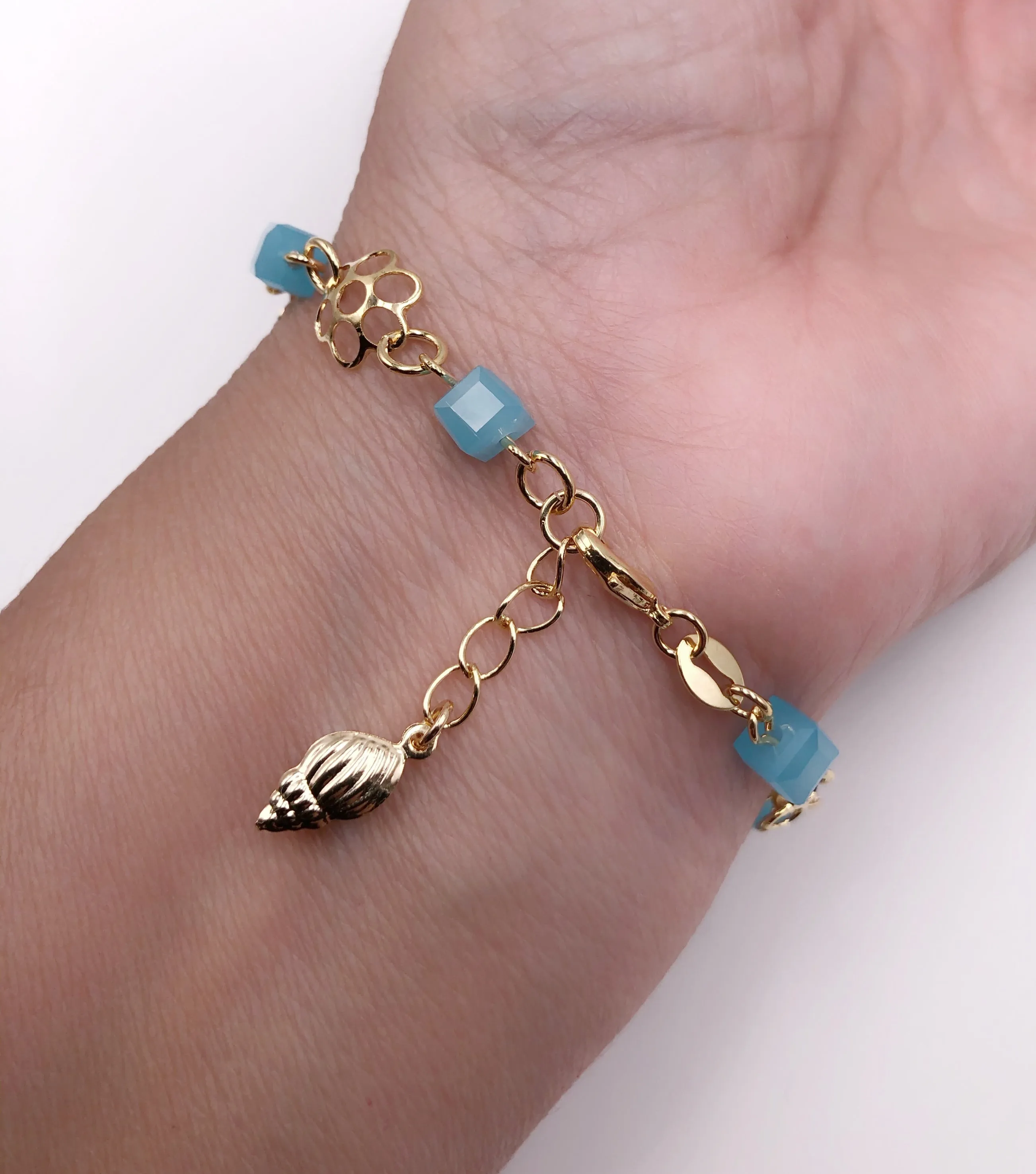 Mermaid Bracelet for Women Square Blue Crystal Adjustable Bracelet Cowrie Charm