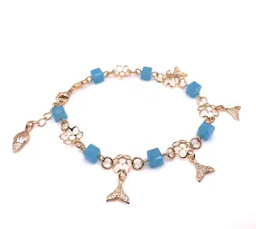 Mermaid Bracelet for Women Square Blue Crystal Adjustable Bracelet Cowrie Charm