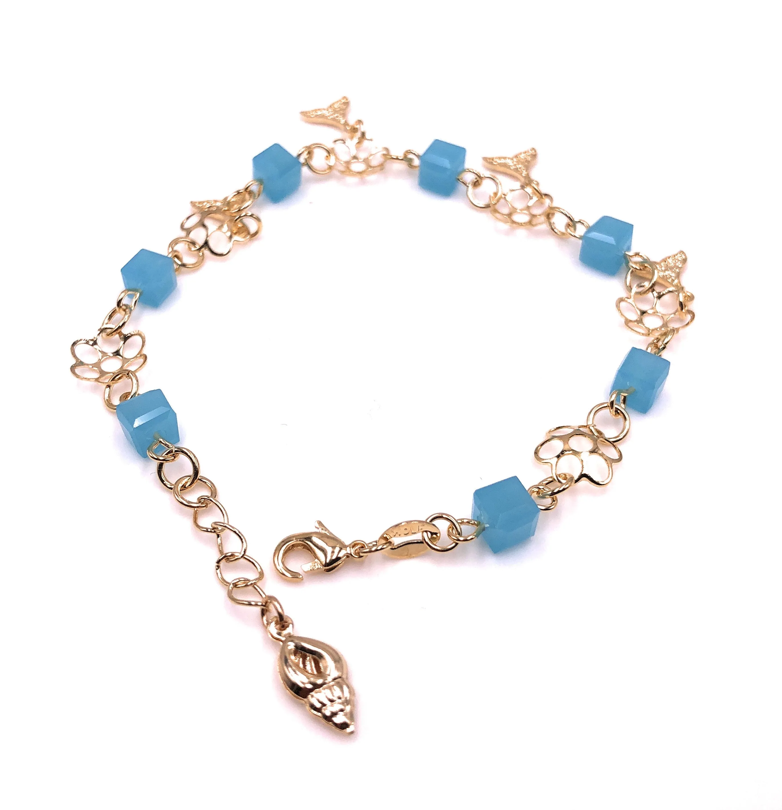 Mermaid Bracelet for Women Square Blue Crystal Adjustable Bracelet Cowrie Charm