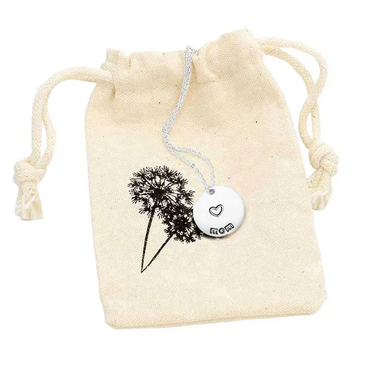 Mom Metal Disc Pendant Necklace Gift Bag Set