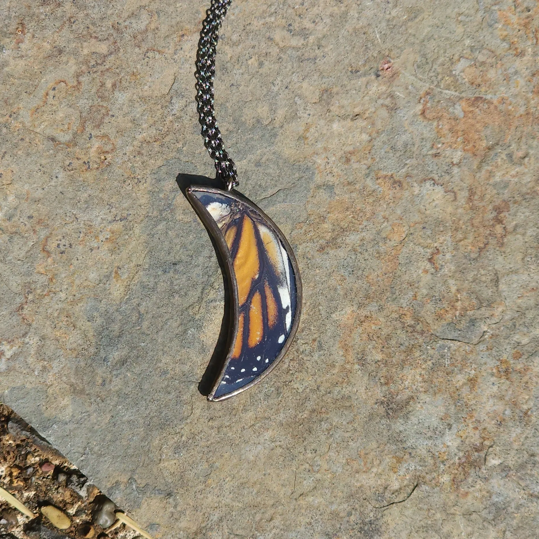 Monarch Butterfly Crescent Moon Necklace