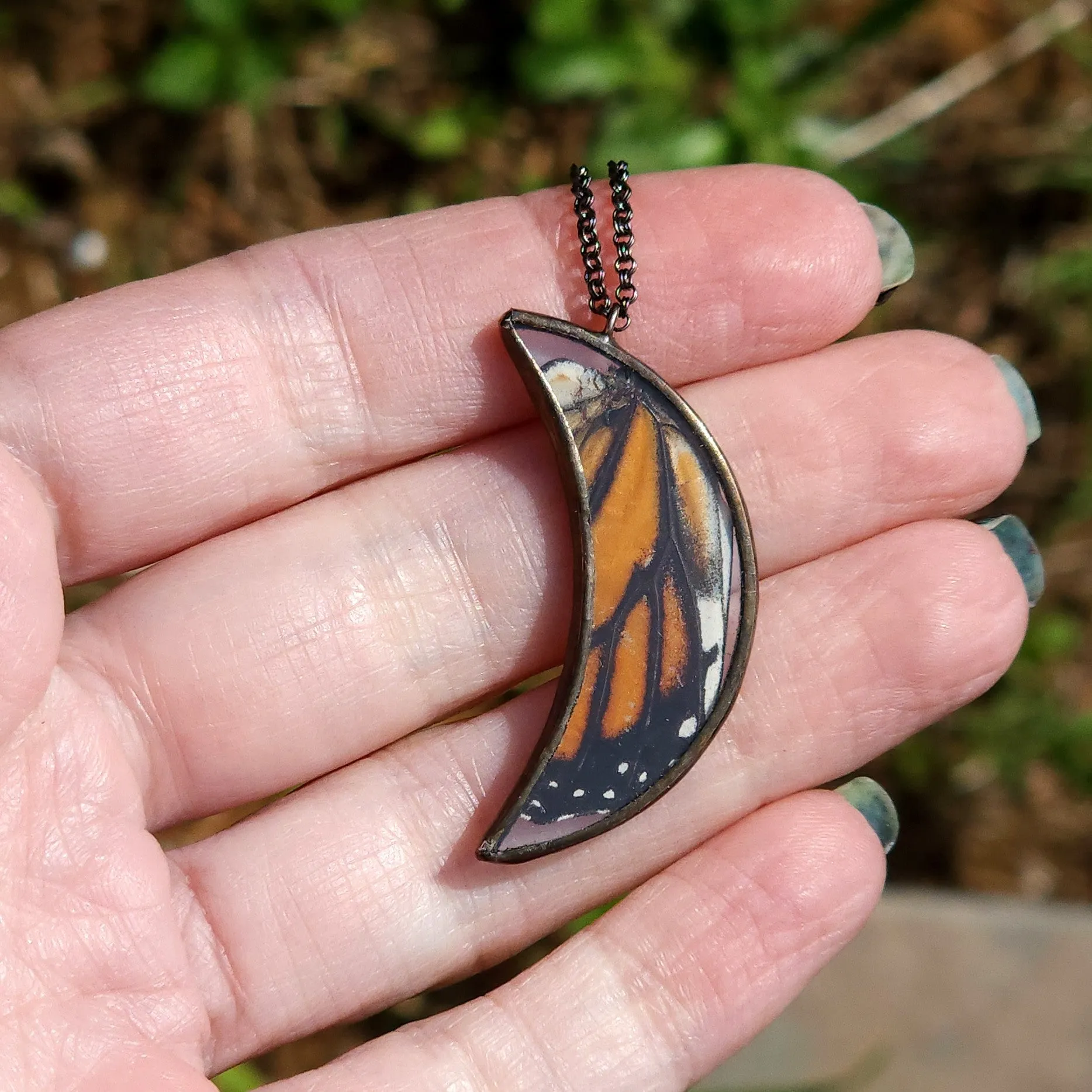 Monarch Butterfly Crescent Moon Necklace