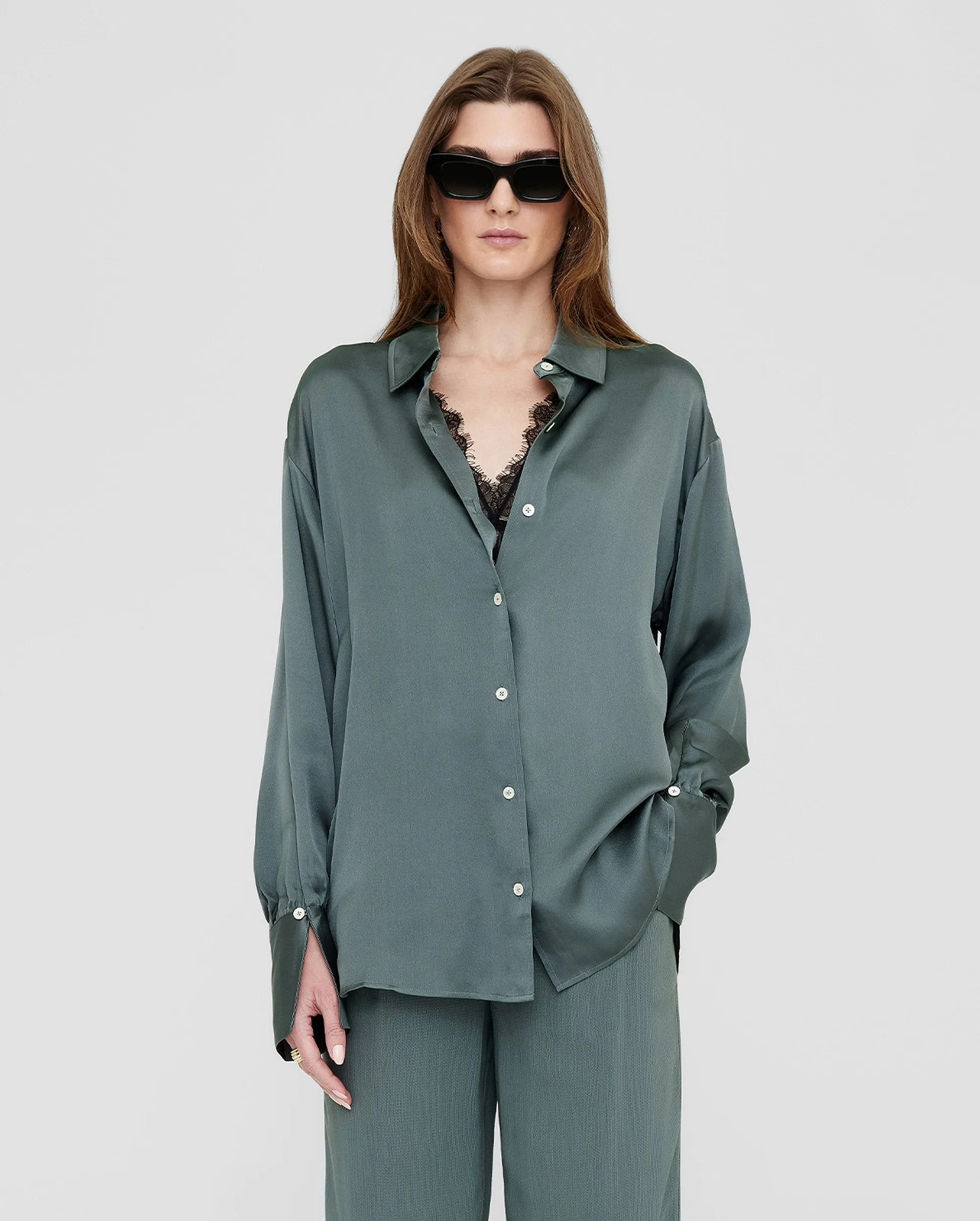 MONICA SILK SHIRT / DARK SAGE