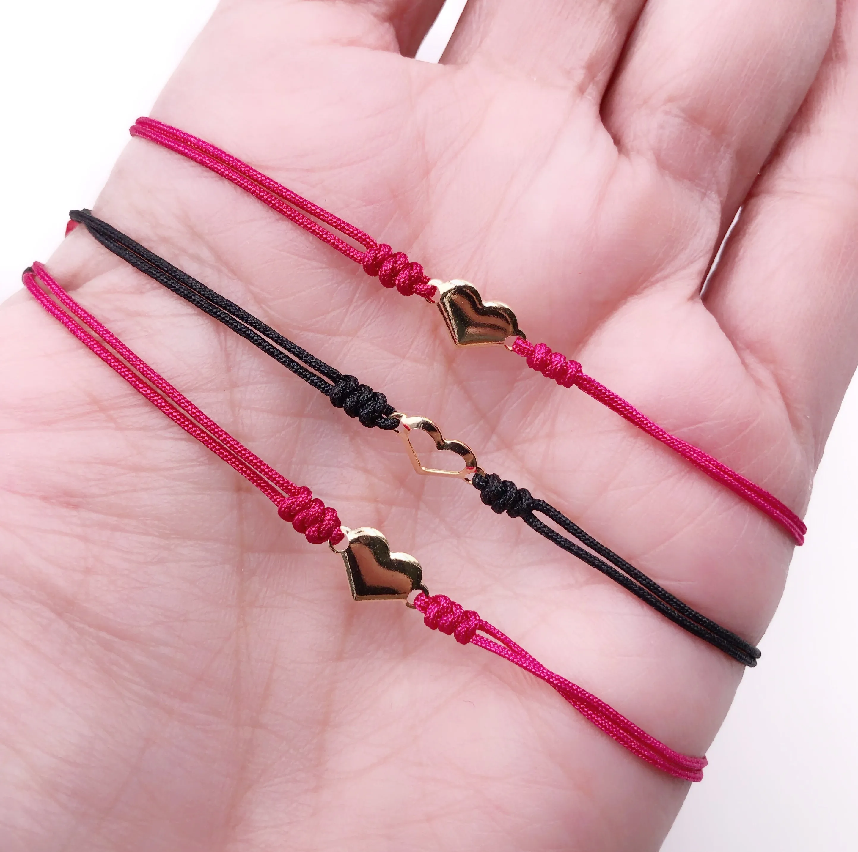 Mother and Daughter Matching Bracelet, Set of 3 Adjustable String Heart Bracelets