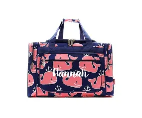 Navy and Pink Whale anchor duffel bag, Monogrammed travel bag. Personalized diaper bag