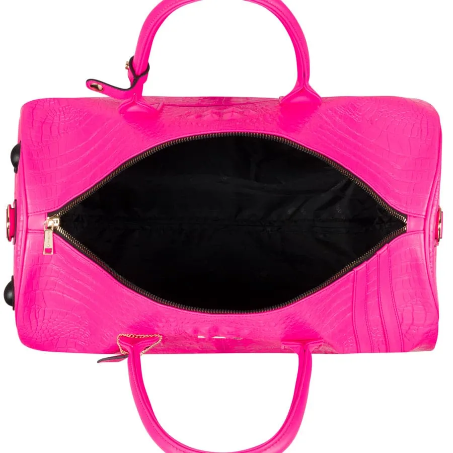 Neon Pink Apollo 2 Faux Crocodile Skin Backpack & Rolling Duffle Bag