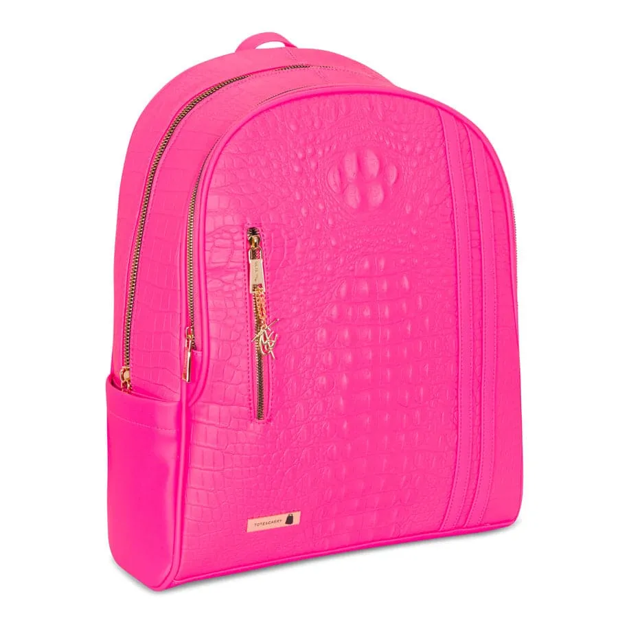 Neon Pink Apollo 2 Faux Crocodile Skin Backpack & Rolling Duffle Bag