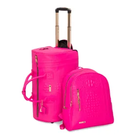 Neon Pink Apollo 2 Faux Crocodile Skin Backpack & Rolling Duffle Bag