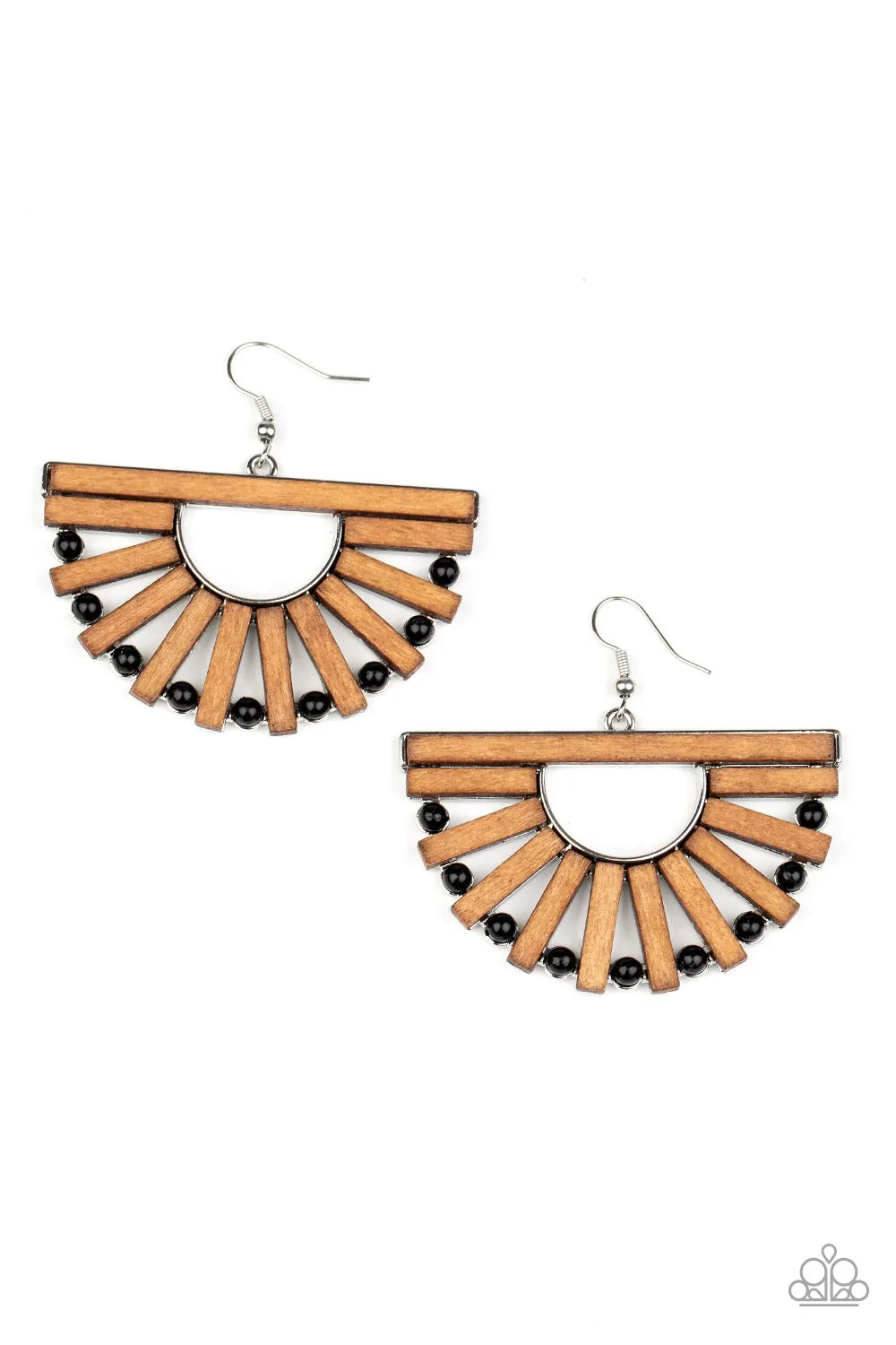 Paparazzi Earring ~ Wooden Wonderland - Black Wooden