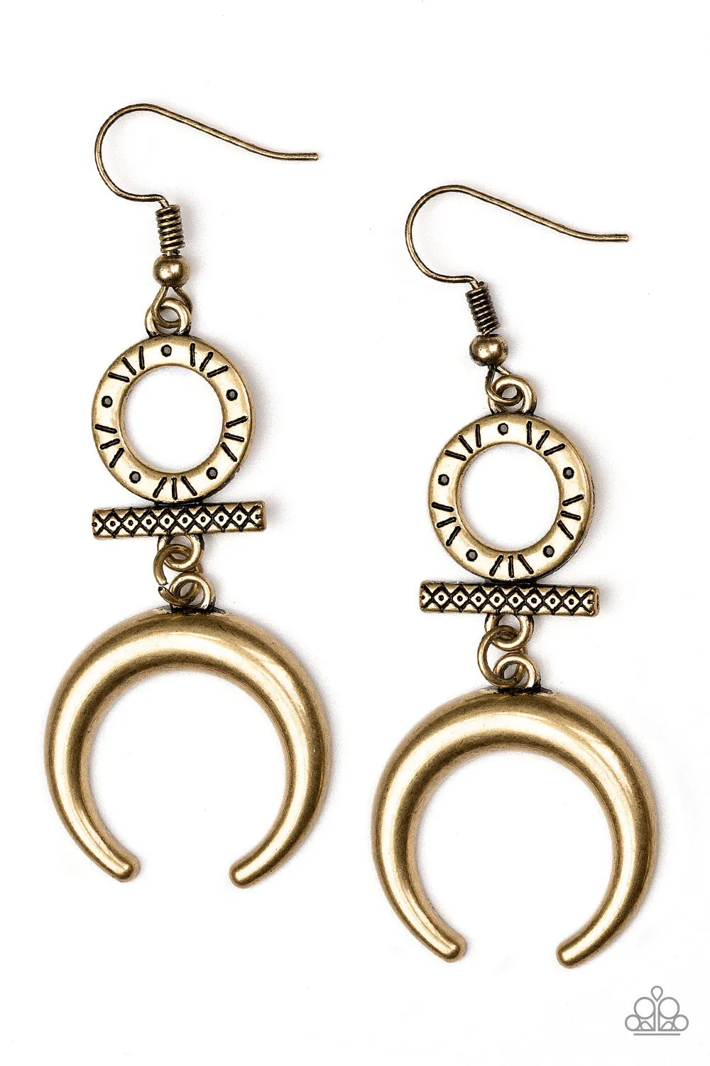 Paparazzi Majestically Moon Child Brass Earrings Tribal Inspired