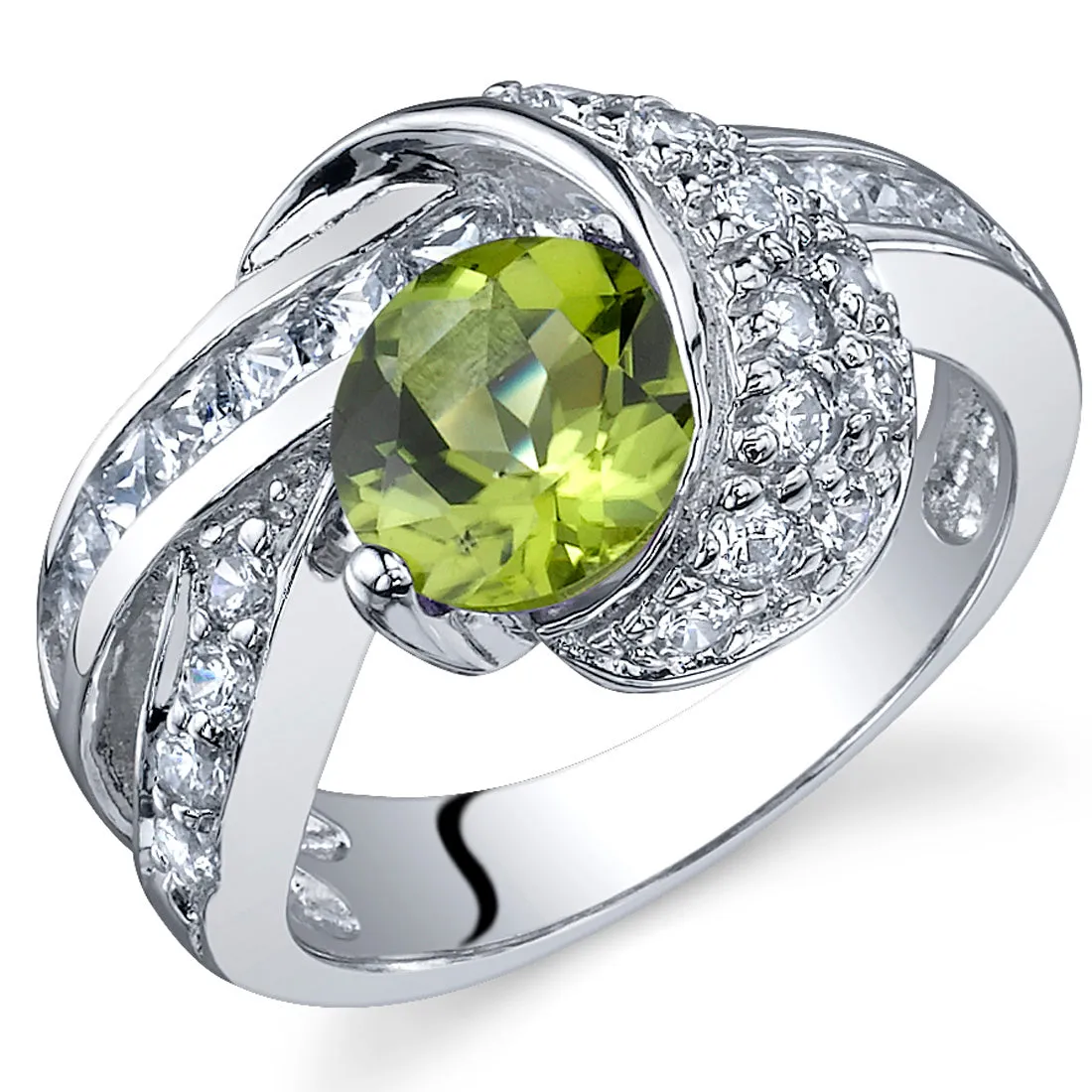 Peridot Round Cut Sterling Silver Ring Size 8