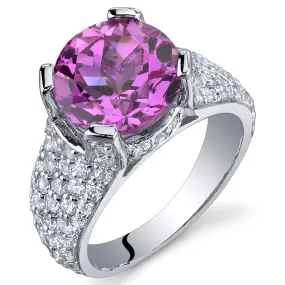 Pink Sapphire Round Cut Sterling Silver Ring Size 5