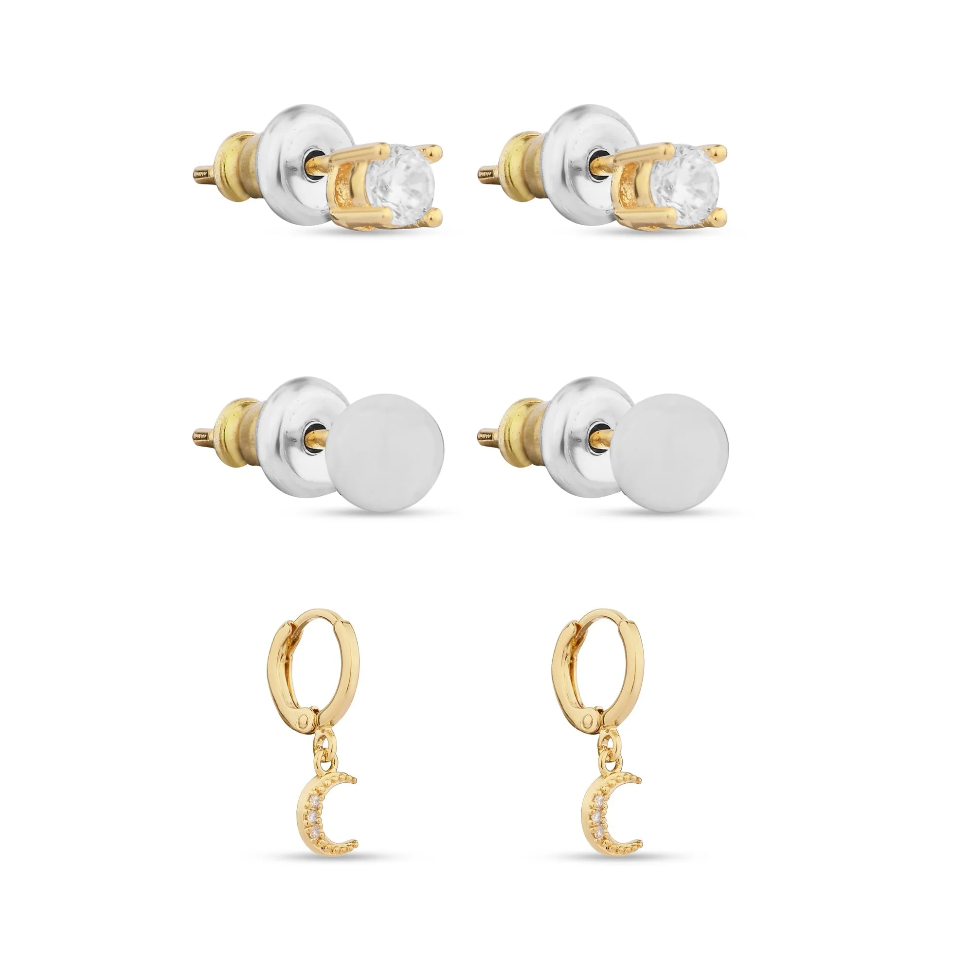 Real Gold-Plated Z Celestial Pearl Earrings Set Of Three