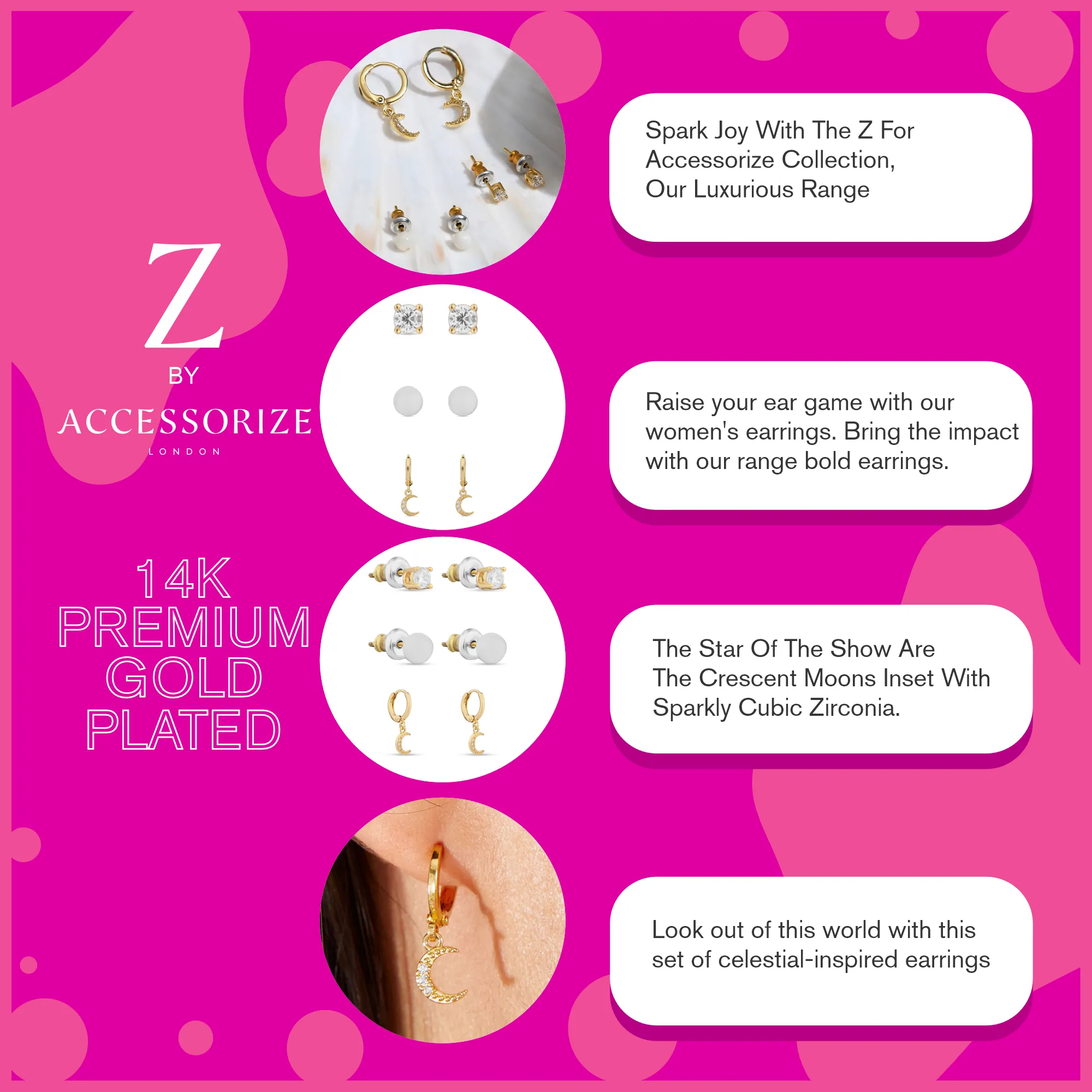 Real Gold-Plated Z Celestial Pearl Earrings Set Of Three