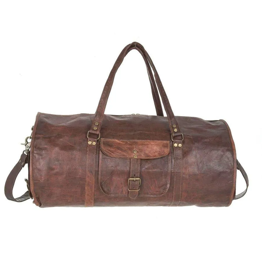 Round Leather Duffel Bag