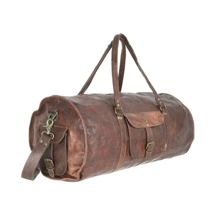 Round Leather Duffel Bag