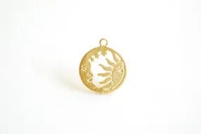 Round Sun Wholesale and Moon Cut out Charm- Vermeil 18k Gold plated 925 Sterling Silver, 15mm, Sunshine Charm, Crescent Moon, Sun ray Charm, 469