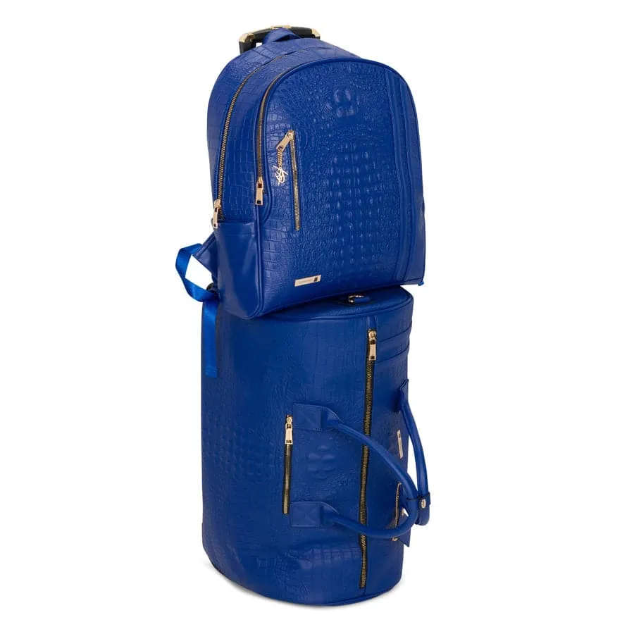 Royal Blue Apollo 2 Faux Crocodile Skin Backpack & Rolling Duffle Bag