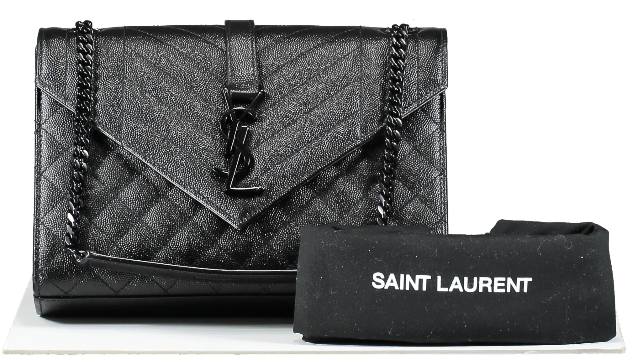 Saint Laurent Black Envelope Small Quilted Textured-leather Shoulder Bag