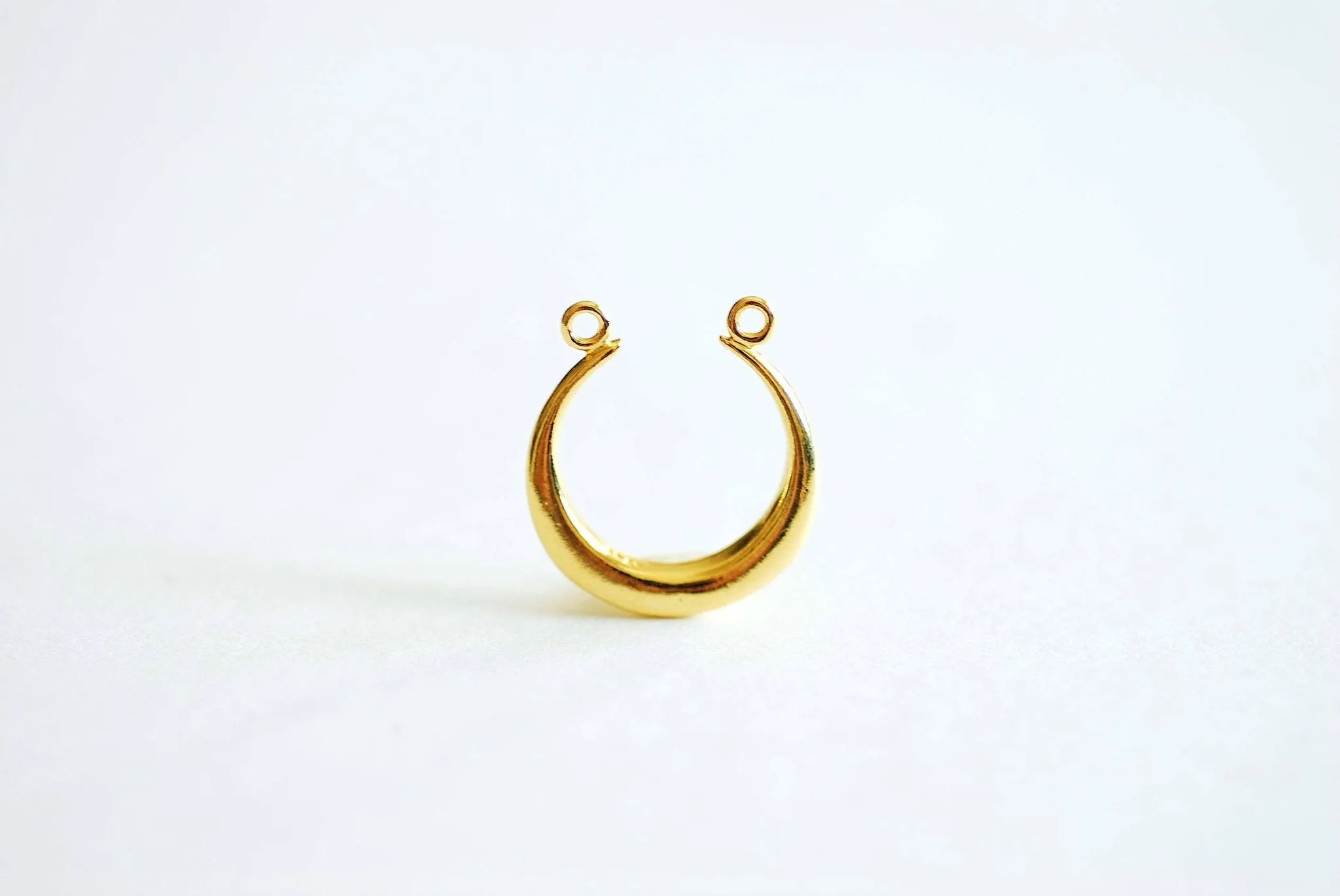 Shiny Gold Wholesale Crescent Moon Connector Charm- Half moon link spacer charm, horizontal 2 holes, curved moon, U Shaped, Gold Moon Charm, Bulk, 364