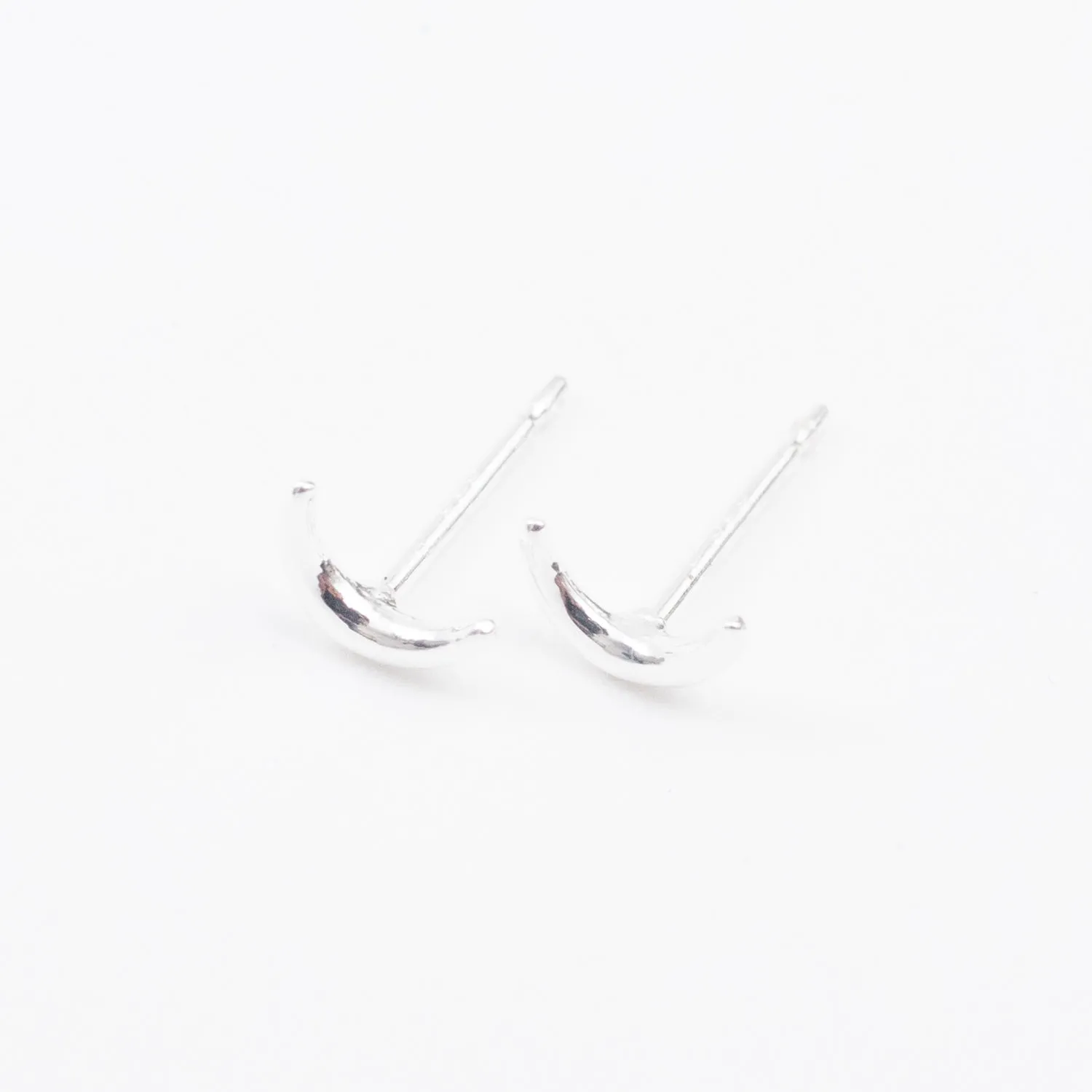 Silver Tiny Crescent Moon Studs