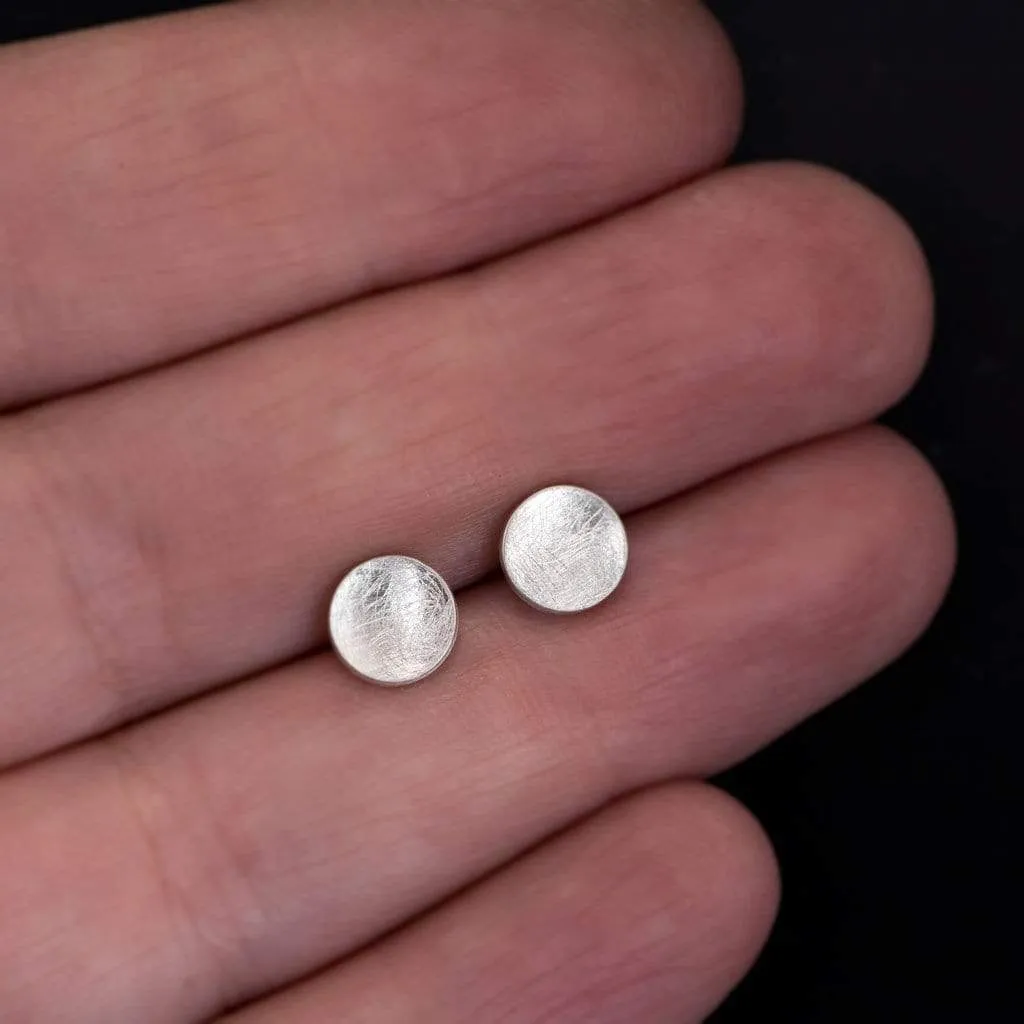 Small Concave Round Simple Sterling Silver Studs Earrings