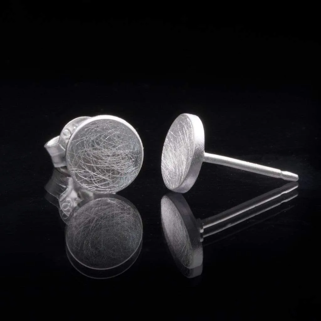 Small Concave Round Simple Sterling Silver Studs Earrings