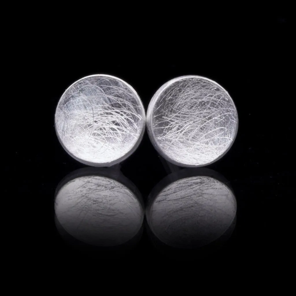 Small Concave Round Simple Sterling Silver Studs Earrings