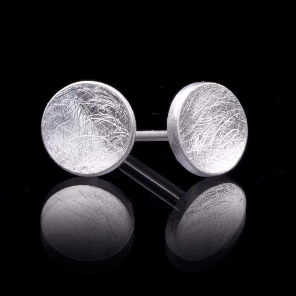 Small Concave Round Simple Sterling Silver Studs Earrings