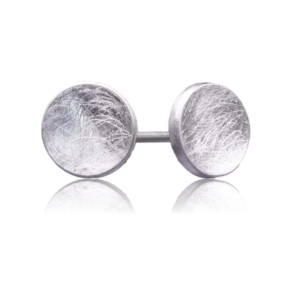 Small Concave Round Simple Sterling Silver Studs Earrings