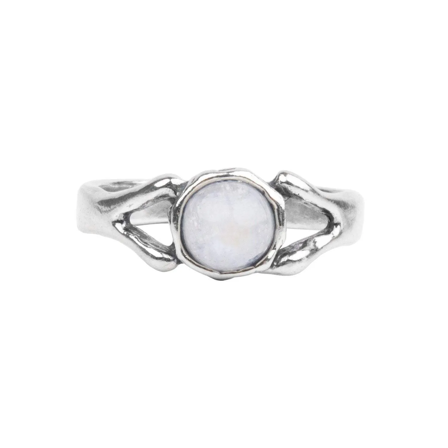 Small Round Moonstone Ring in Sterling Silver