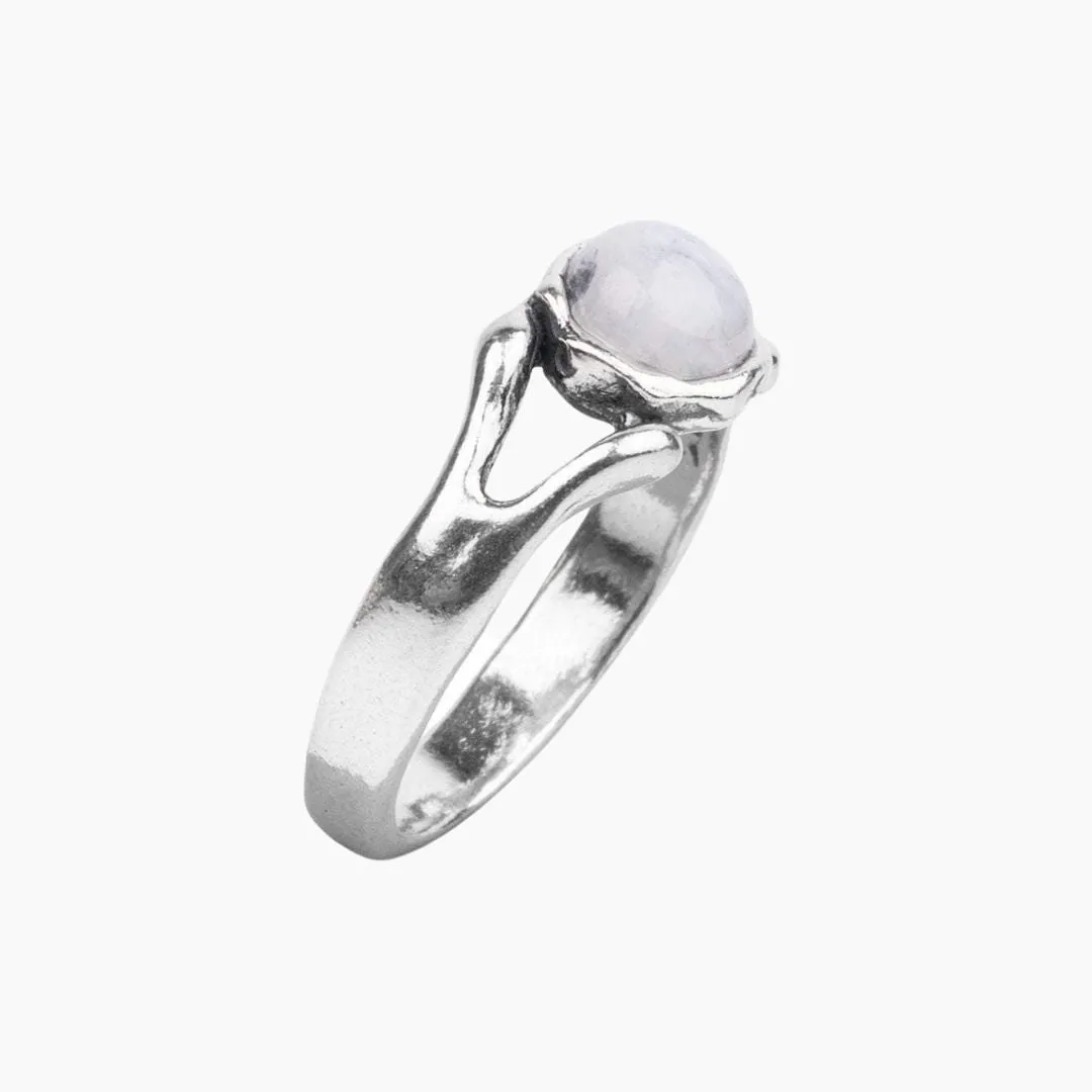 Small Round Moonstone Ring in Sterling Silver