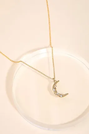 Studded Crescent Moon Charm Necklace