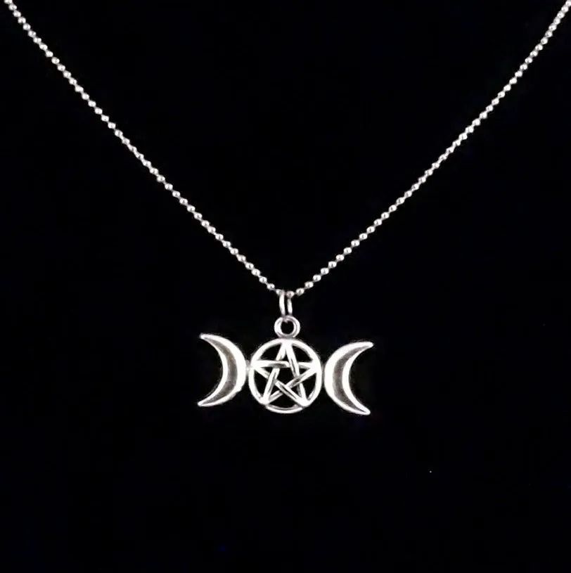 Triple Goddess / Triple Moon Pendant ~ Pentagram Necklace