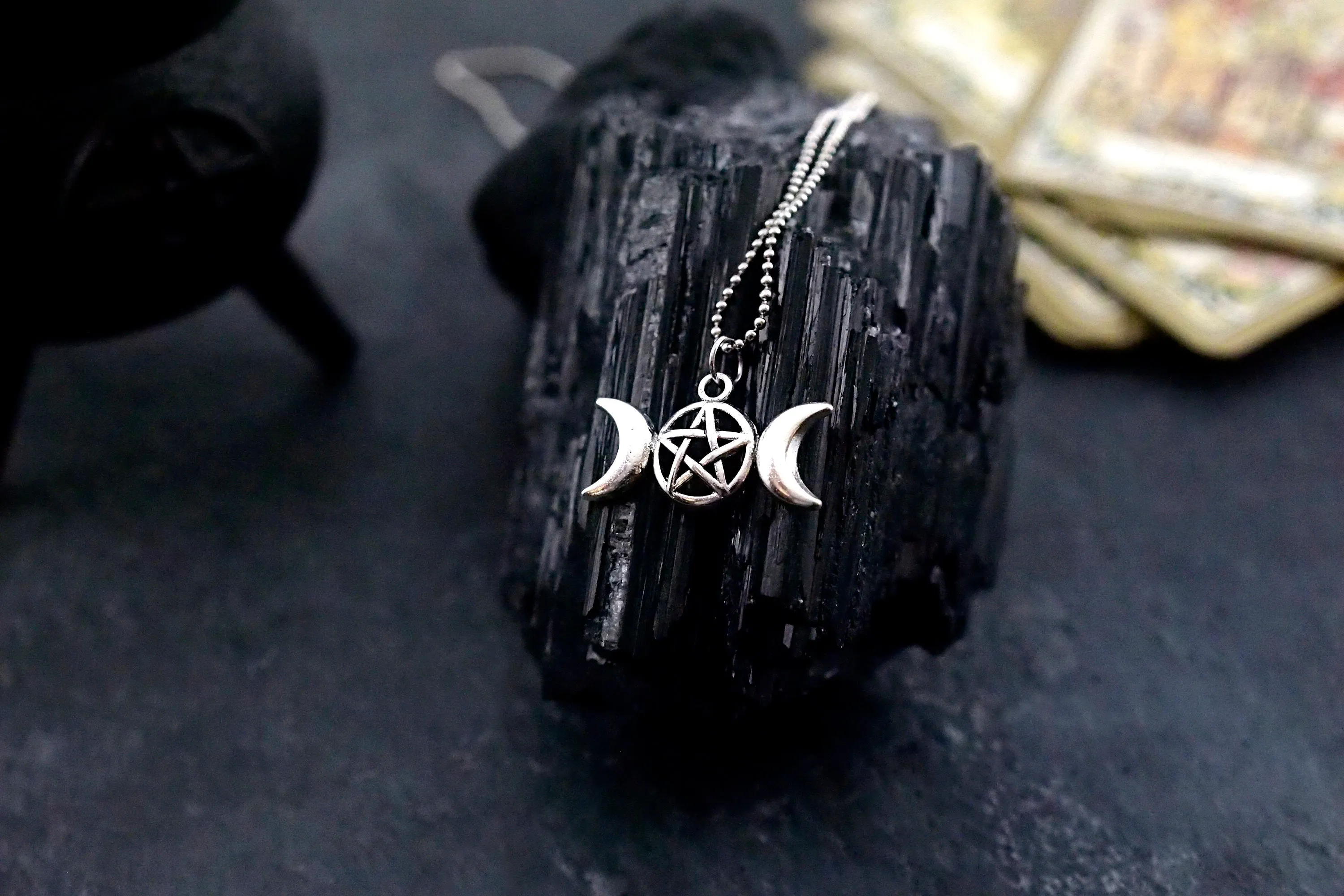 Triple Goddess / Triple Moon Pendant ~ Pentagram Necklace