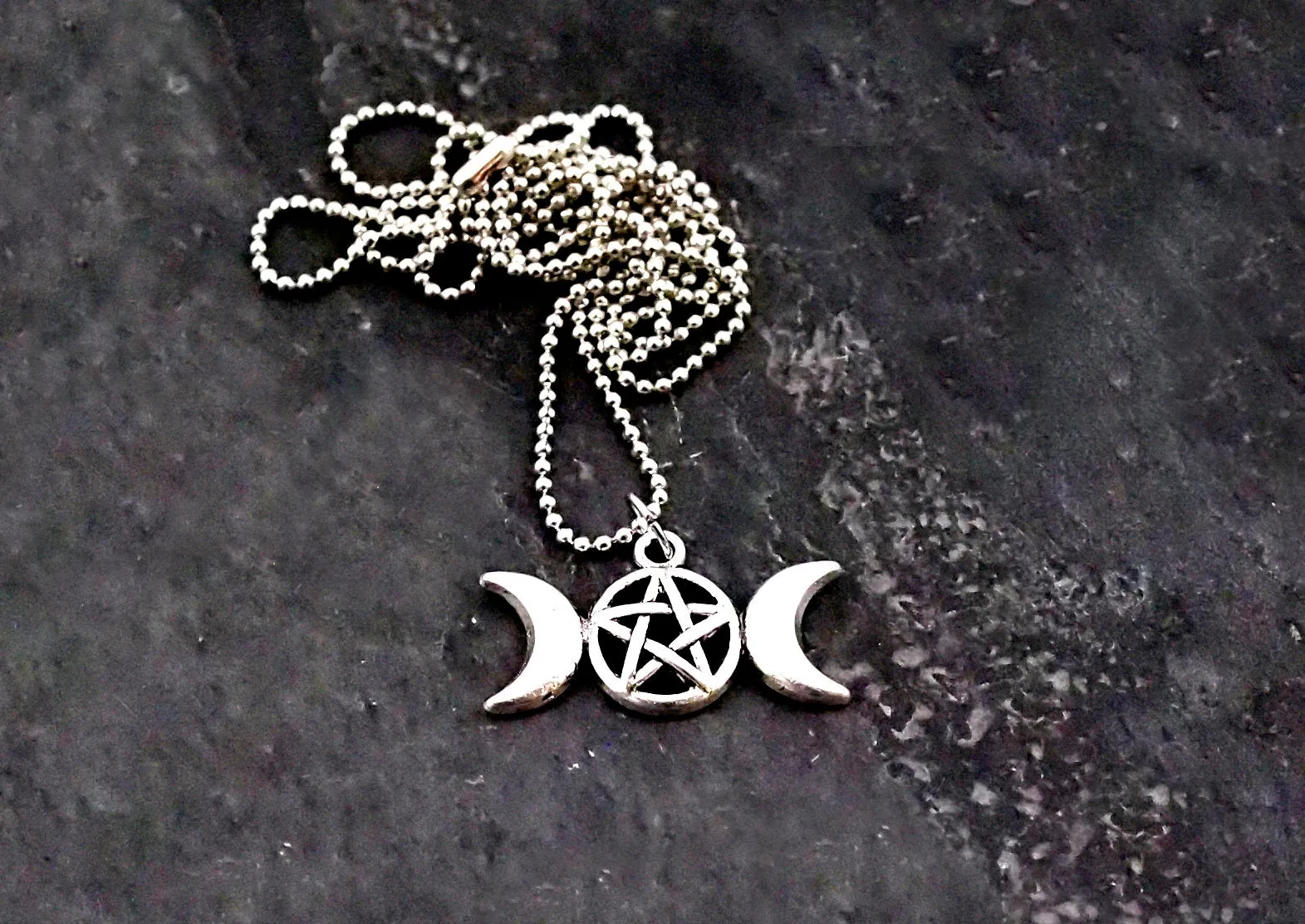 Triple Goddess / Triple Moon Pendant ~ Pentagram Necklace