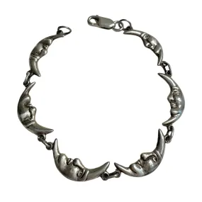 V I N T A G E // many moons / sterling silver crescent moon face link bracelet / 7.5, 8.9g