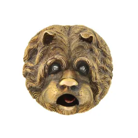 Victorian 15kt Diamond Enamel Carved Repousse Dog Pin