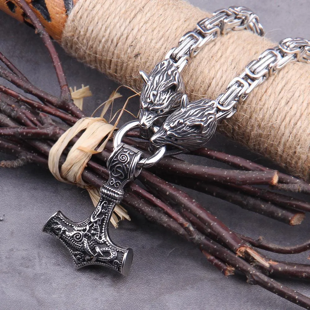 Viking Necklace Fenrir & Mjolnir