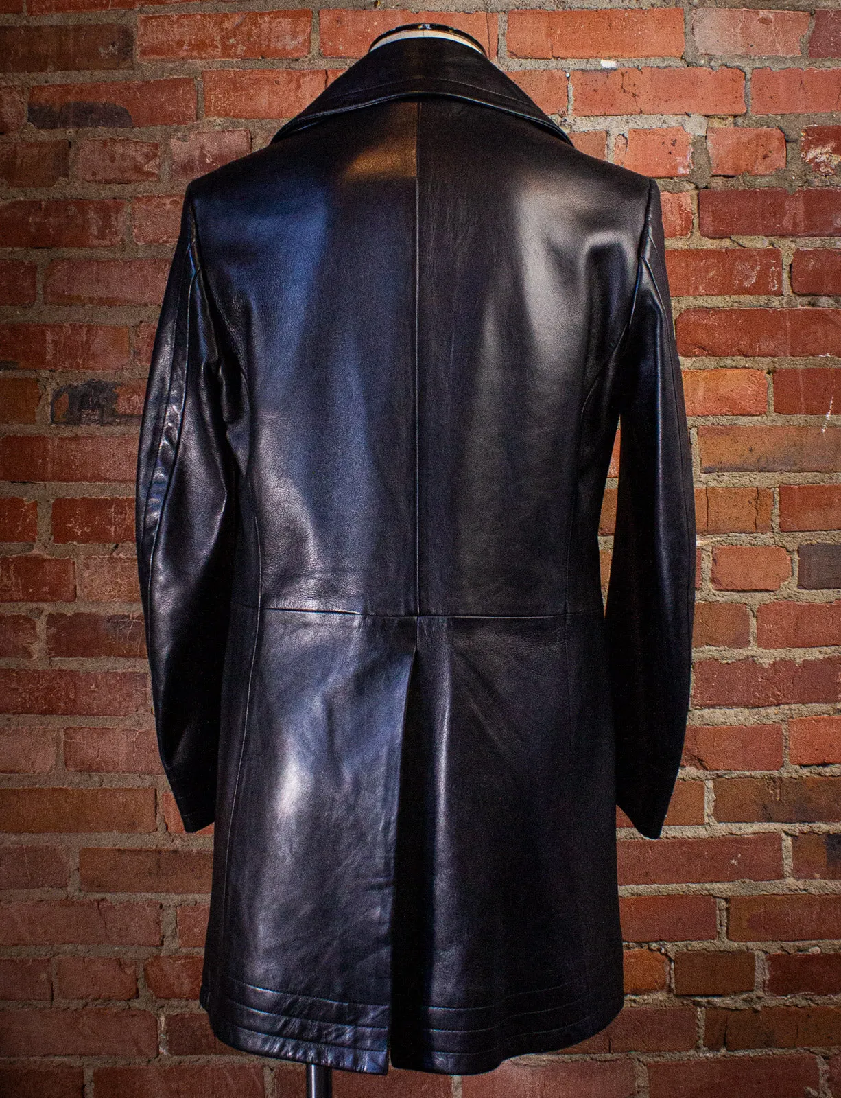 Vintage Gucci Double Breasted Black Leather Coat Tom Ford Era Y2K 40