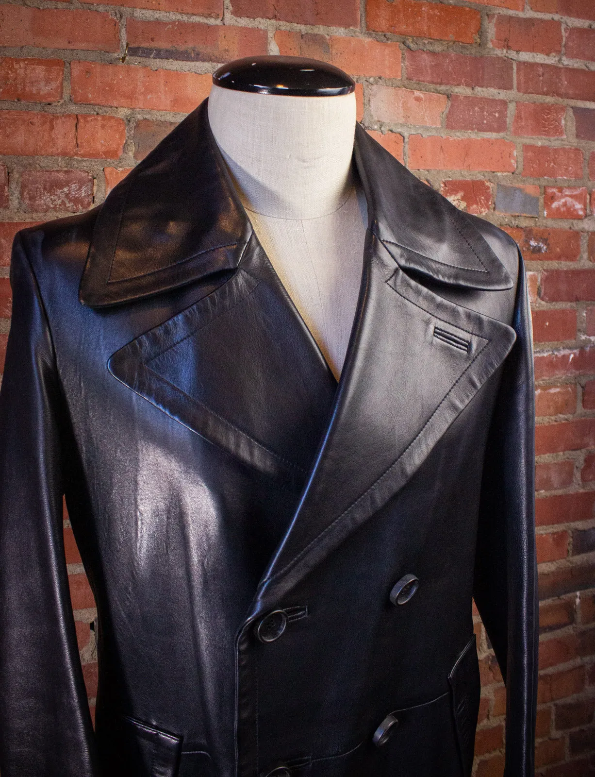 Vintage Gucci Double Breasted Black Leather Coat Tom Ford Era Y2K 40