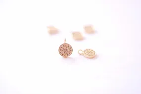 Wholesale 7mm Round Disc Circle Micro Pave CZ Charm - 16k Gold Plated over Brass Cubic Zirconia Small Shiny Clear Disc DIY HarperCrown B177