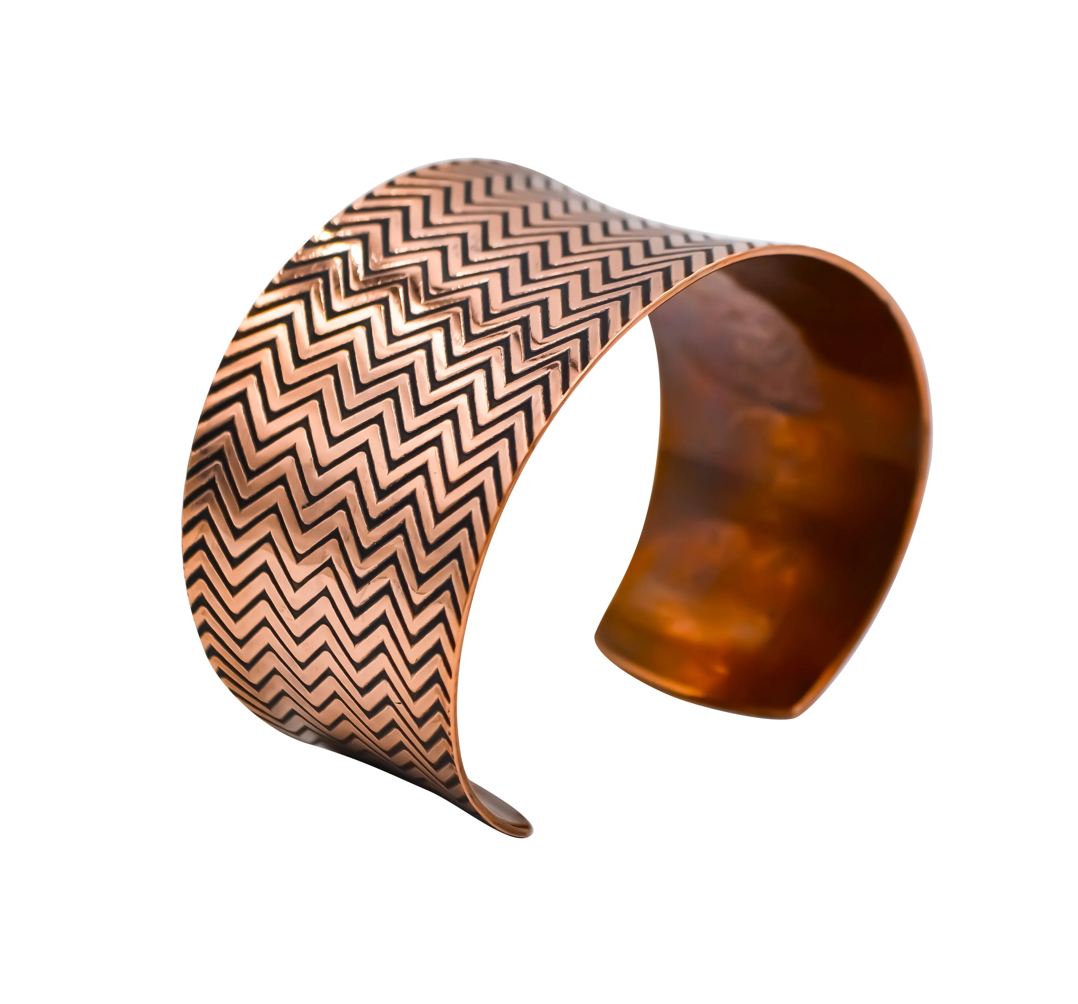 Zig Zag Hand Roller Printed Copper Cuff Bracelet