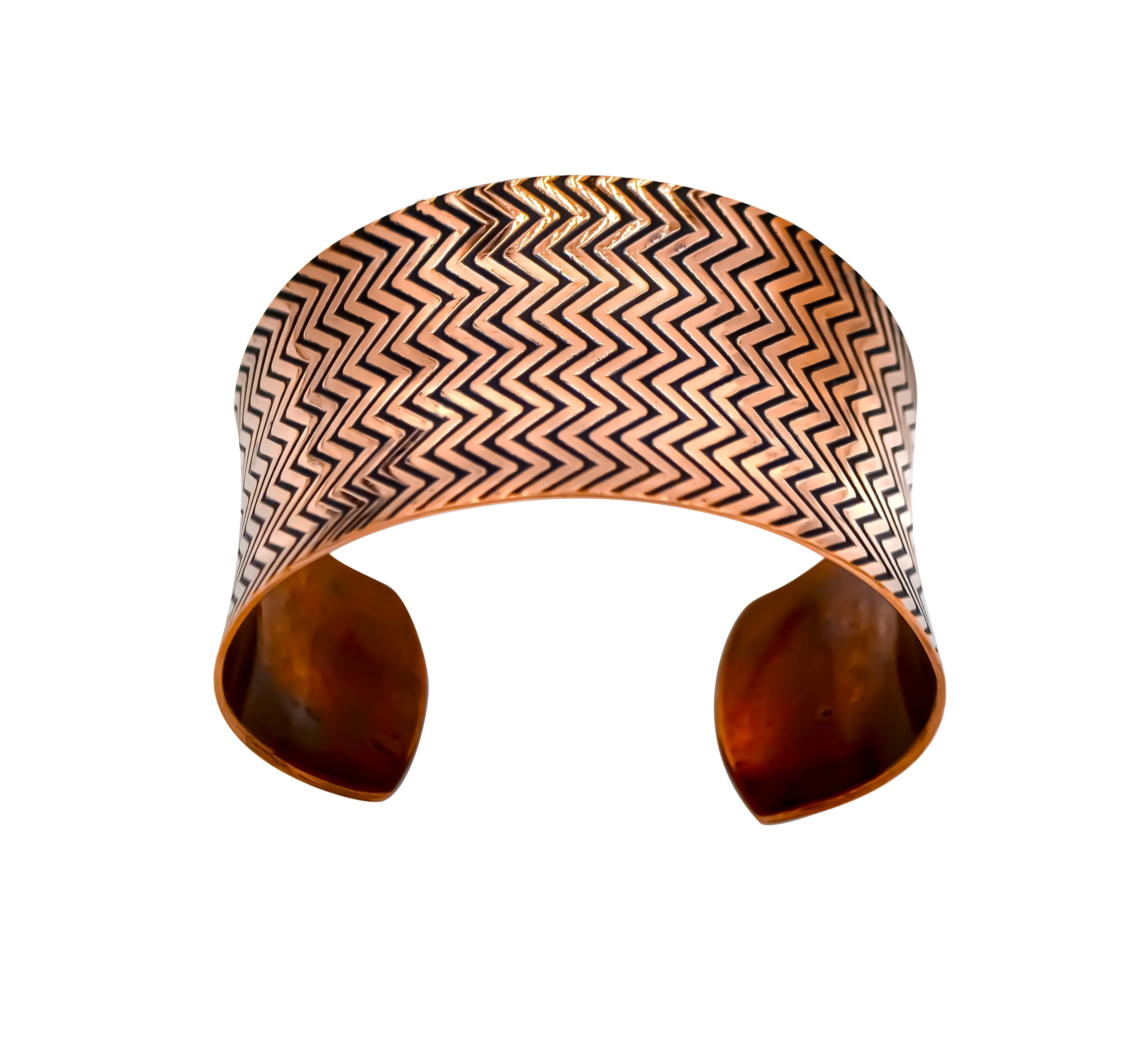 Zig Zag Hand Roller Printed Copper Cuff Bracelet